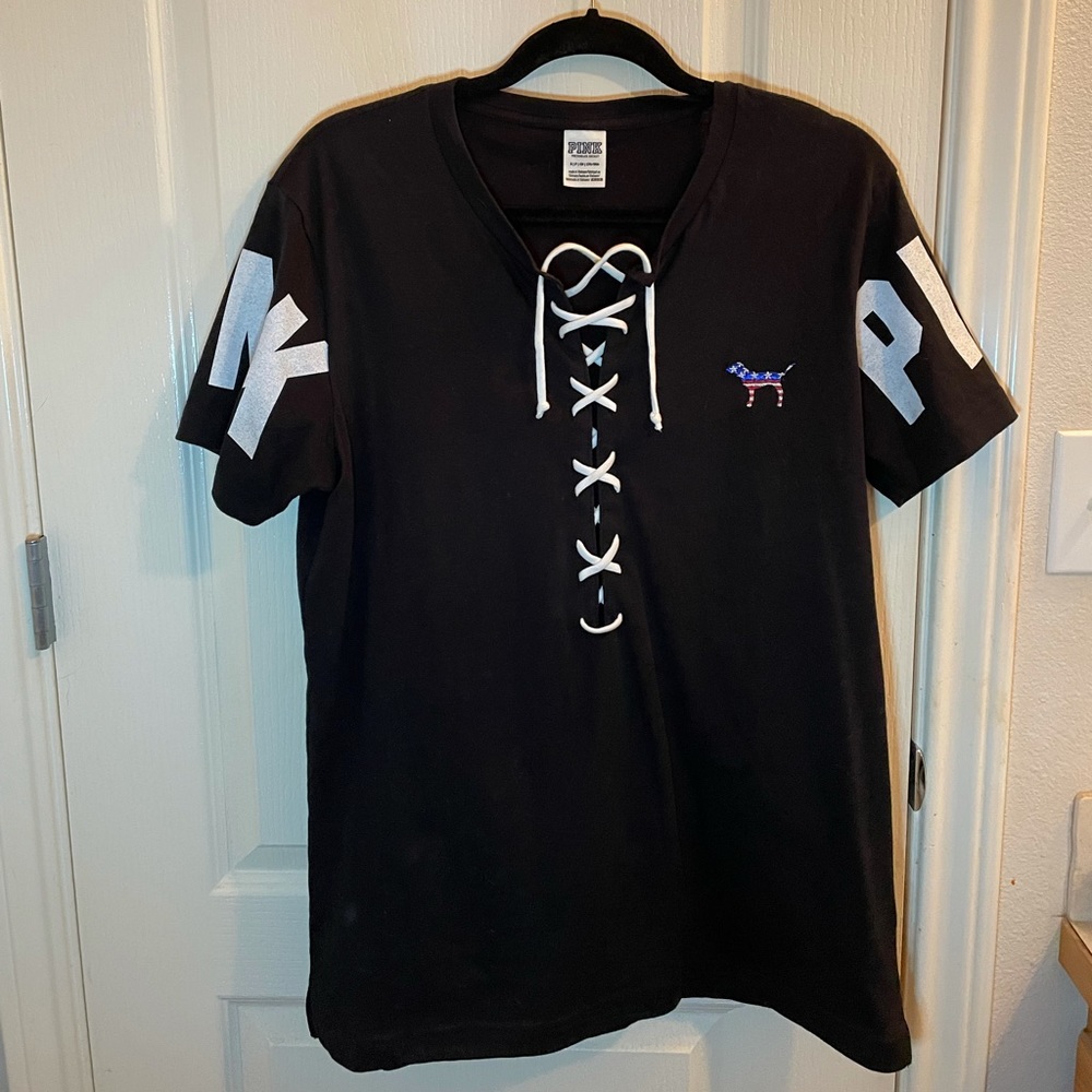 VS PINK Lace Up Sports Shirt L (4th of July)